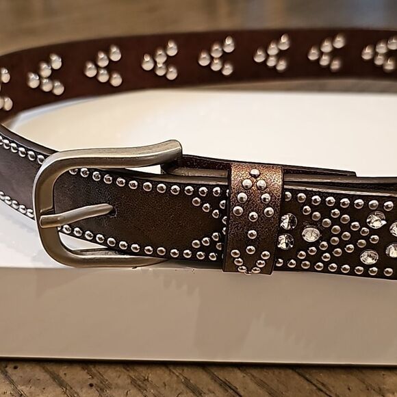 Brown leather studded belt girls size XS-S New no tag - Picture 2 of 8